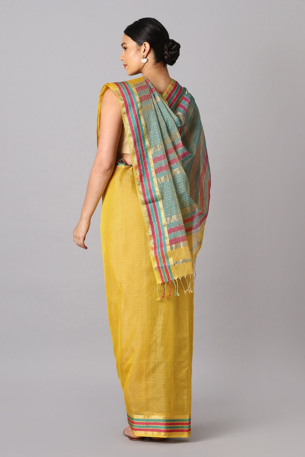 Yellow Pure Cotton Tissue Maheswari Saree image number null