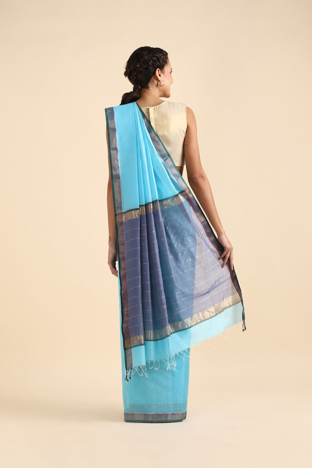 Light Blue Pure Silk Cotton Maheswari Saree image number null