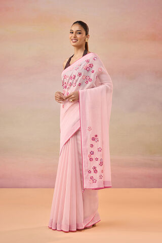 Light Pink Pure Silk Cotton Applique Embroidered Saree thumbnail image number null
