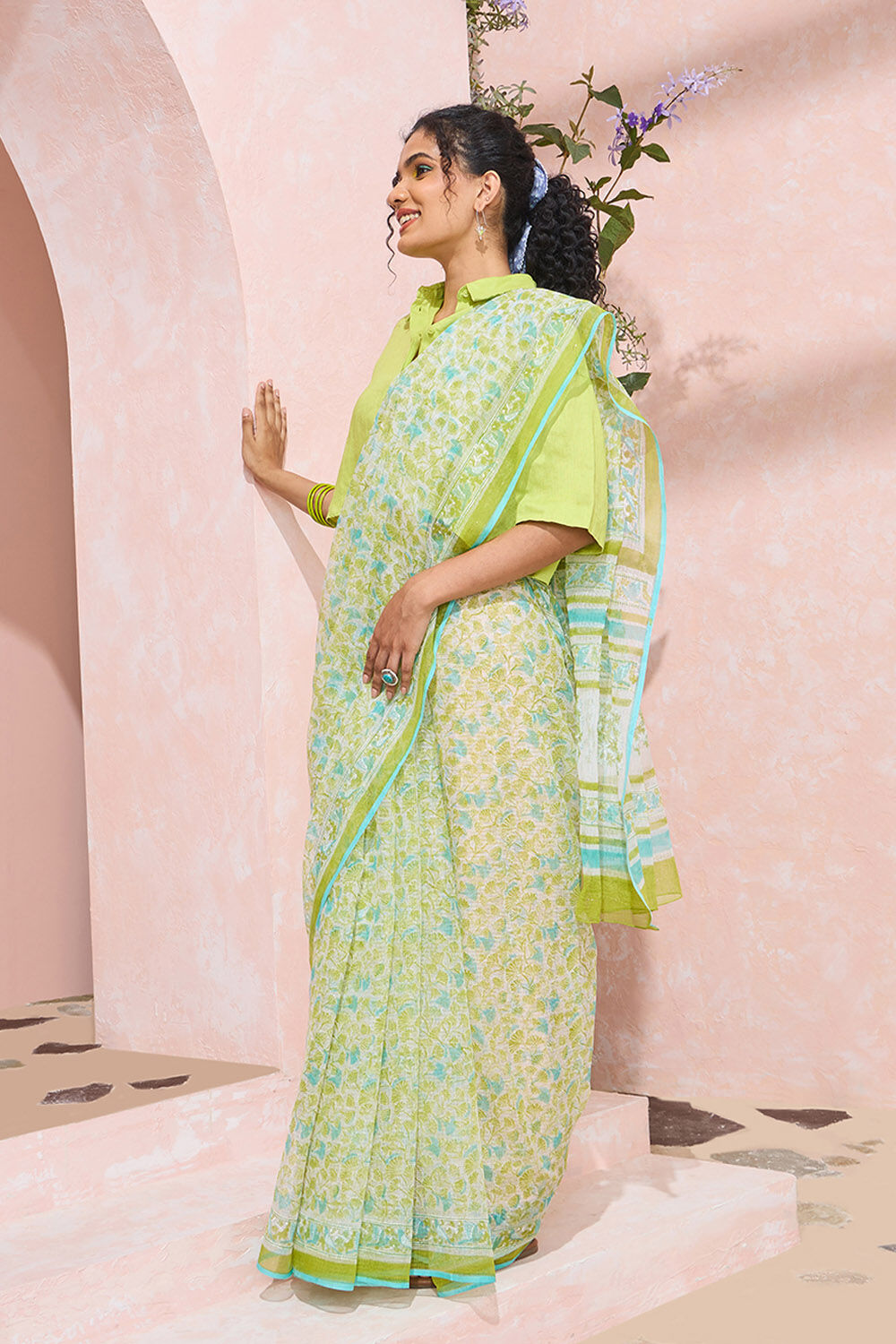 Light Green Rajasthan Printed Sanganeri Pure Cotton Kota Saree image number null