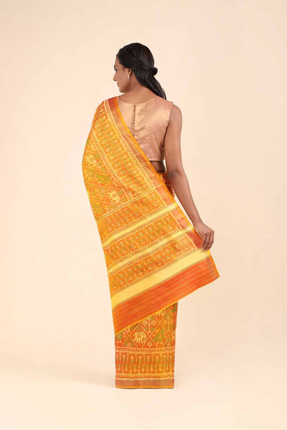 Yellow Pure Silk Rajkot Patola Ikat Saree image number null