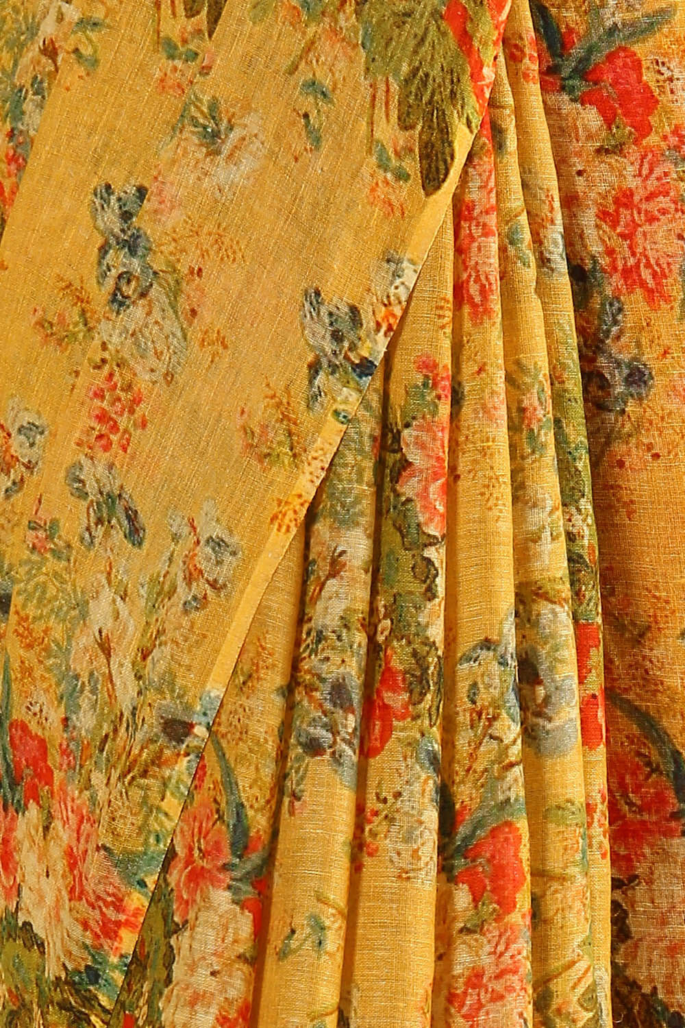 Yellow Pure Linen Digital Printed Saree image number null