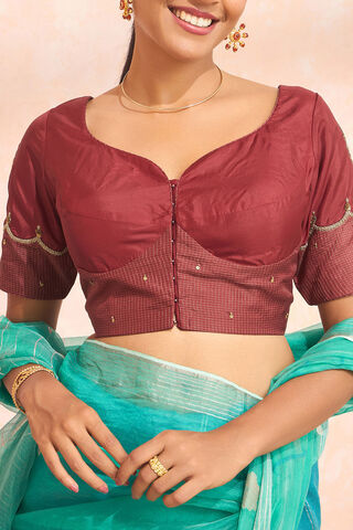 Red Pure Silk Embroidered Blouse thumbnail image number null