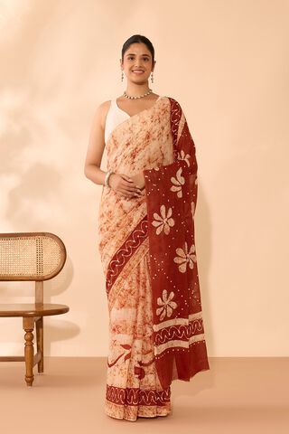 Dark Orange Ujjain Pure Cotton Batik Saree thumbnail image number null