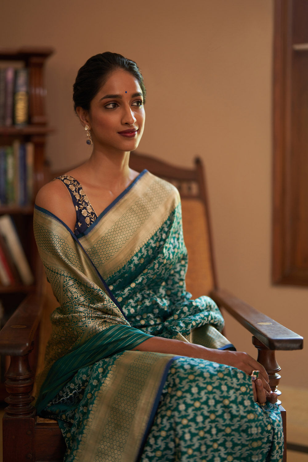 Dark Green Pure Silk Woven Banarasi Saree image number null