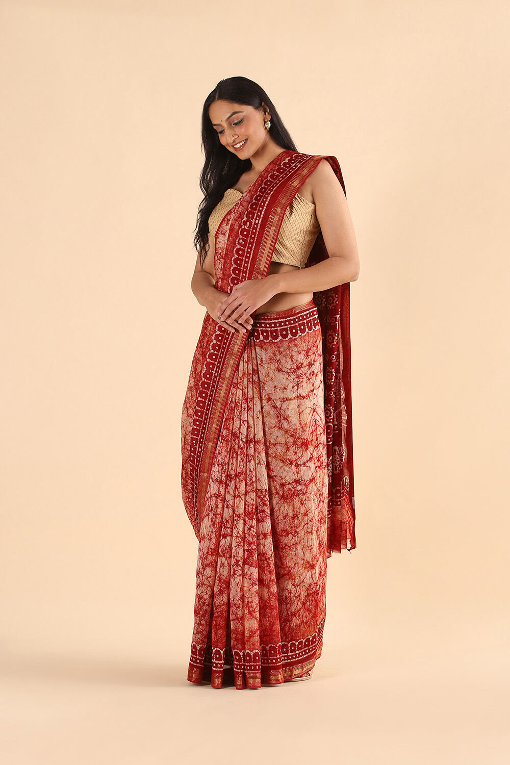 Dark Red Pure Silk Cotton Batik Saree image number null