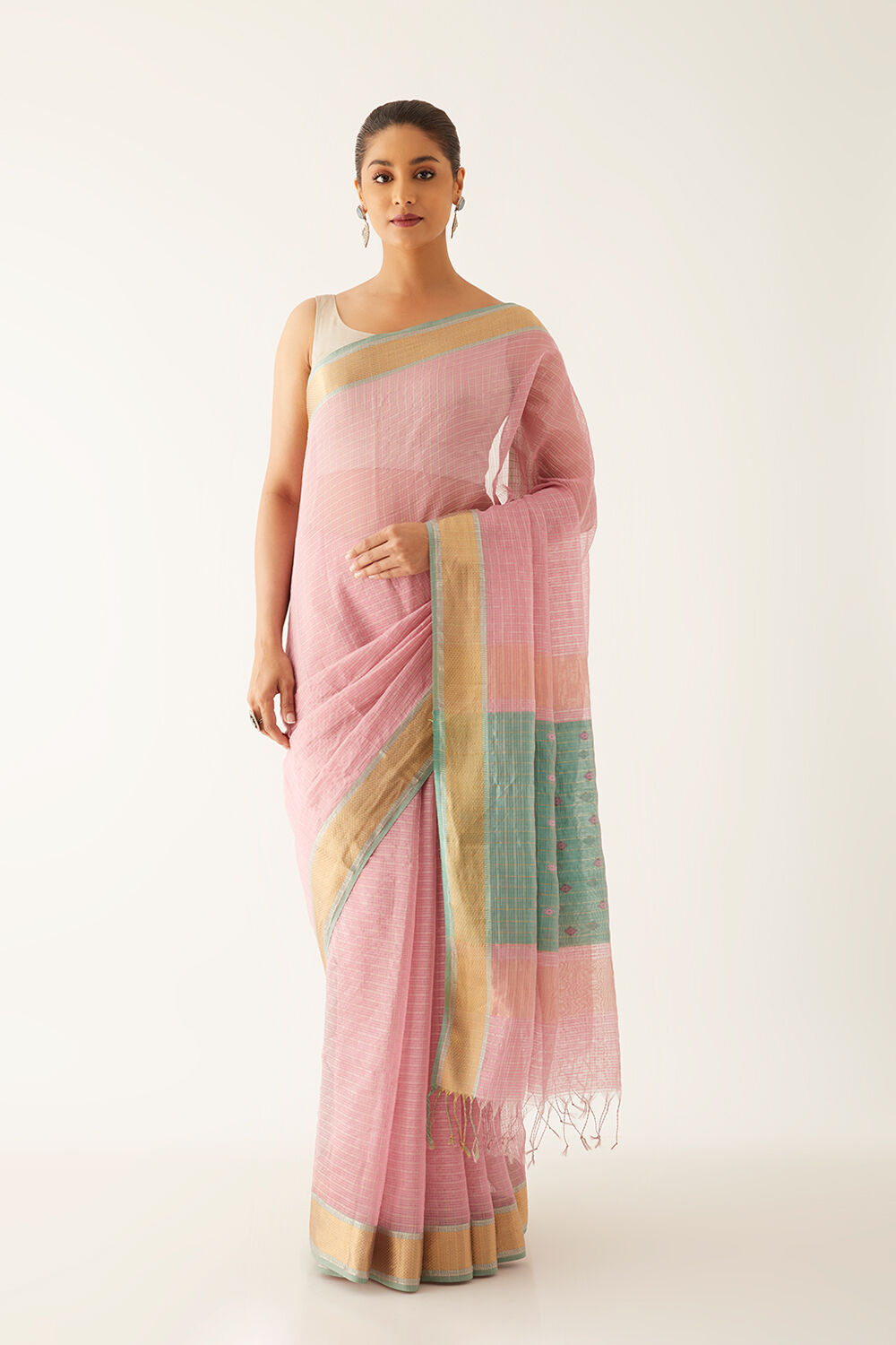 Pink Pure Cotton Tissue Maheshwari Saree image number null