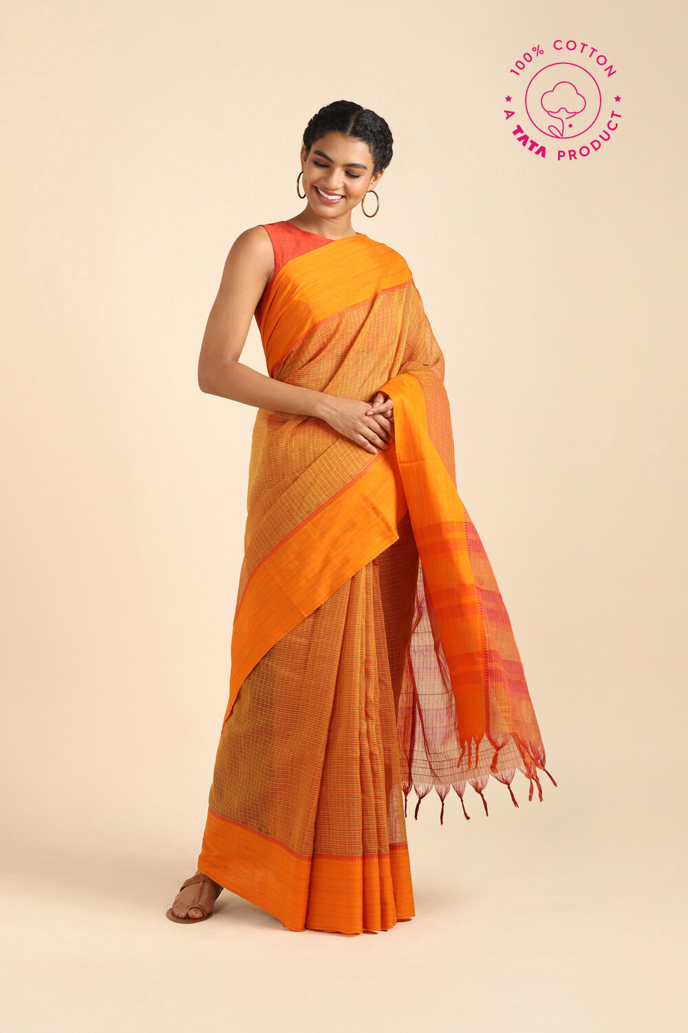 Orange Pure Cotton Naranyanpet Saree image number null