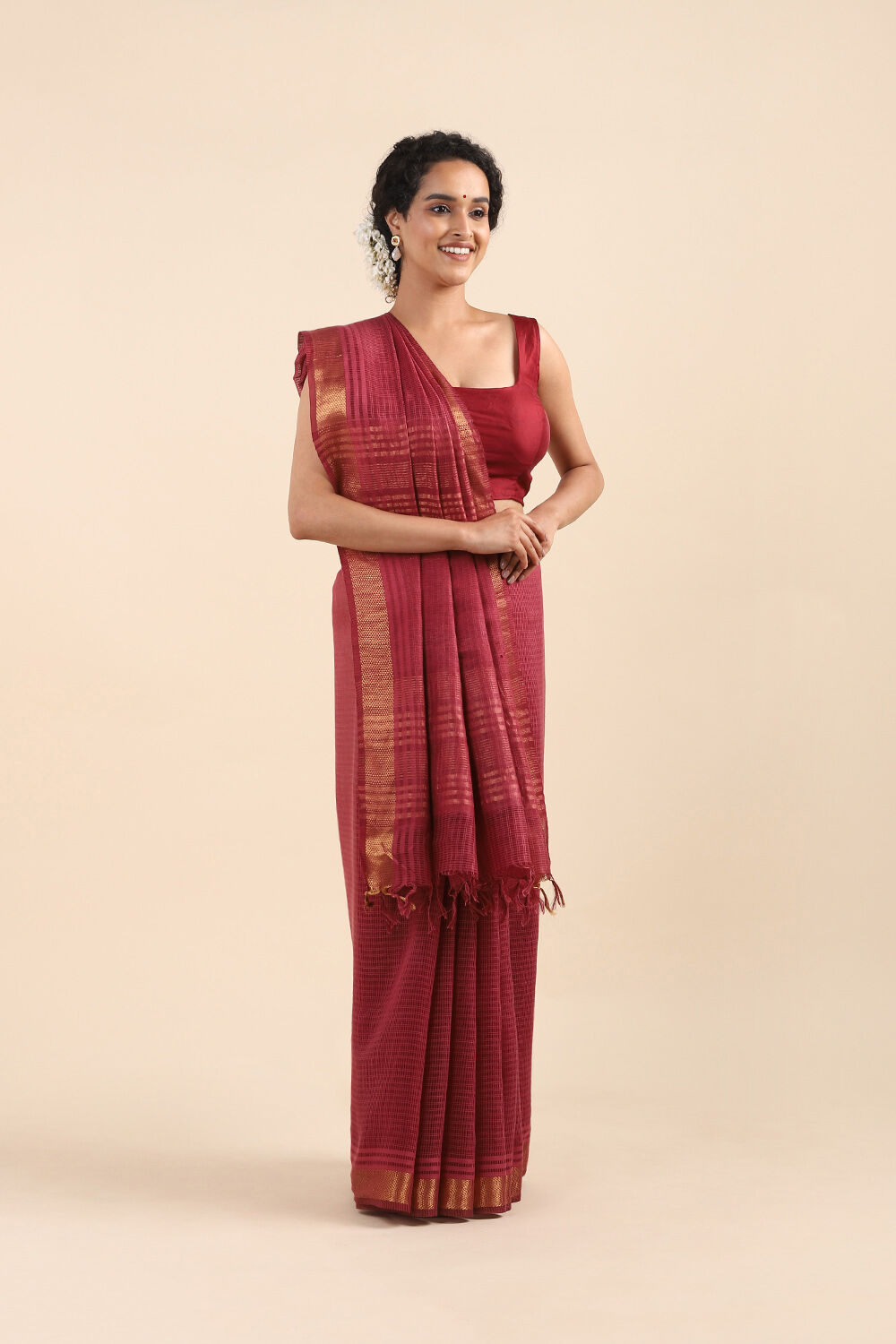 Dark Pure Red Silk Woven Saree image number null