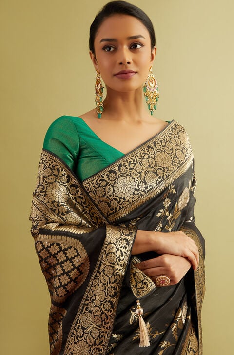 Black Woven Viscose Luxe Saree