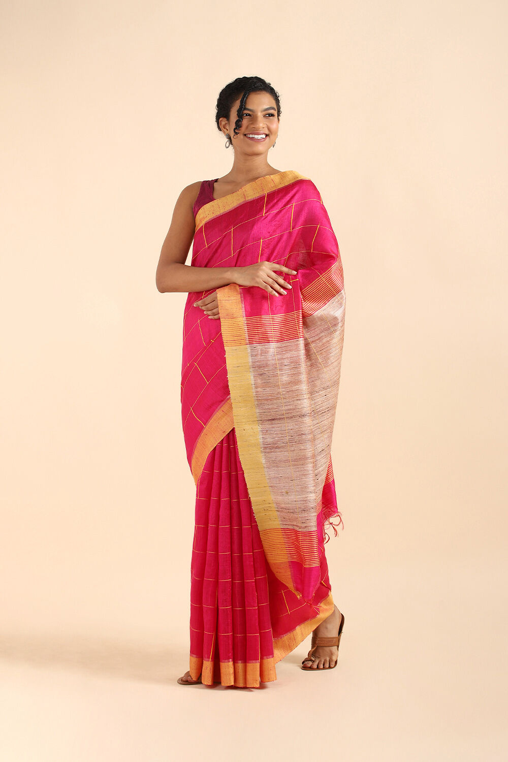 Red Pure Tussar Silk Bhagalpuri Saree image number null
