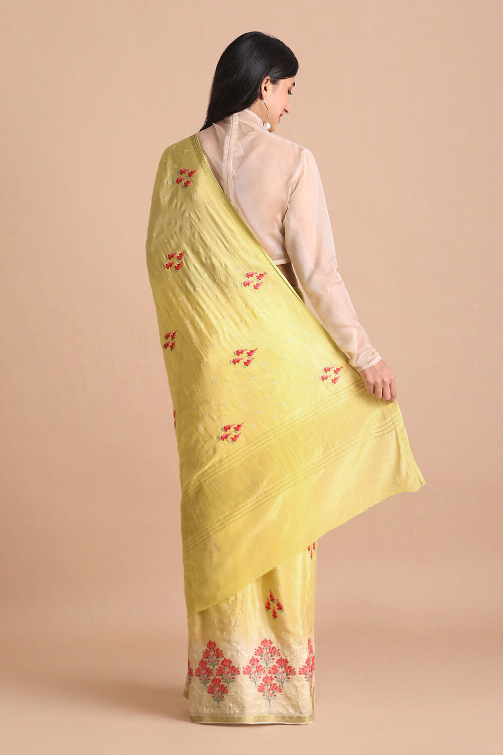 Yellow Pure Viscose Embroidered Saree image number null
