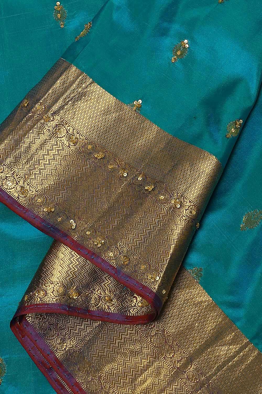 Blue Pure Silk Embroidered Saree image number null