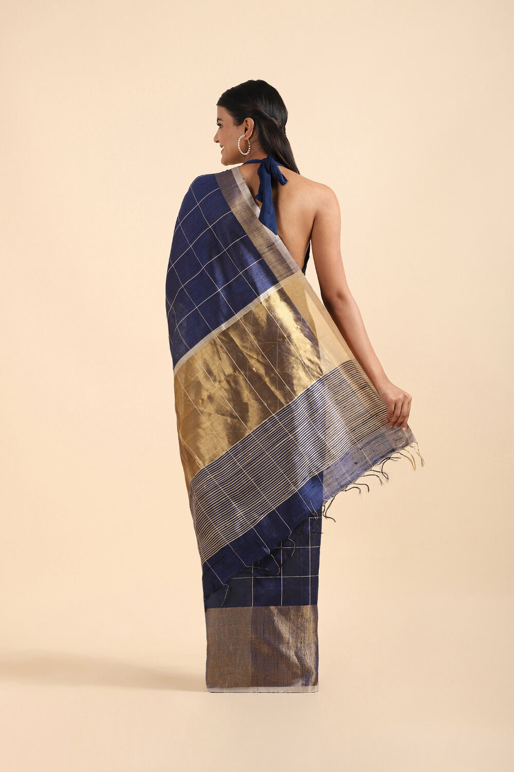 Dark Blue Pure Tussar Silk Bhagalpuri Saree image number null