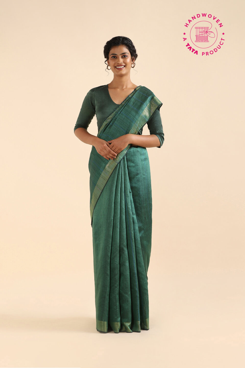 Green Pure Tussar Silk Bhagalpuri Saree image number null