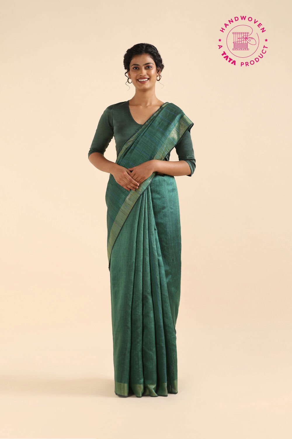 Green Pure Tussar Silk Bhagalpuri Saree image number null