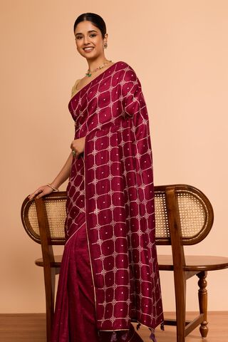 Dark Pink Murshidabad Pure Silk Mukaish Saree image number