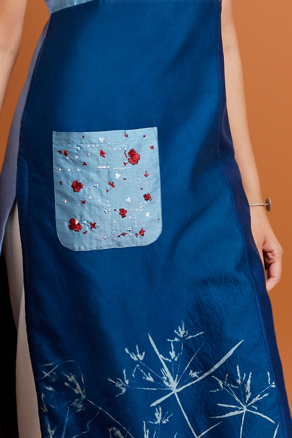 Blue Silk Cotton Hand Printed Patch Pocket Kurta image number null