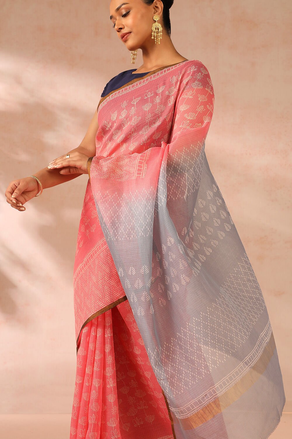 Pink Rajasthan Block Printed Pure Silk Kota Saree image number null