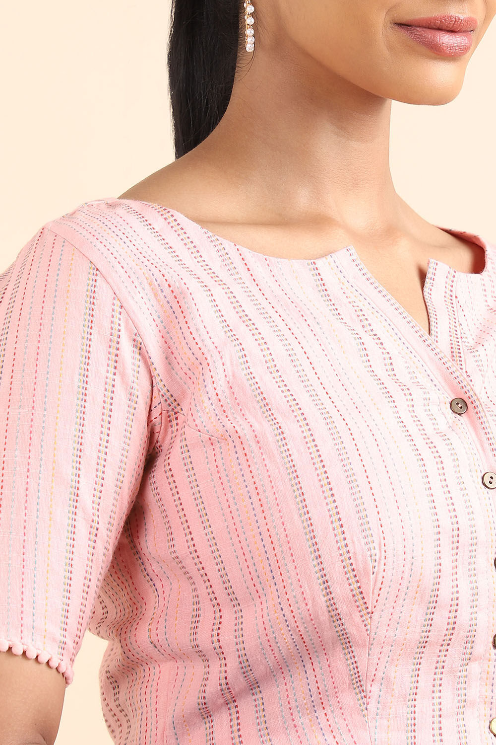 Light Pink Woven Cotton Blouse image number null