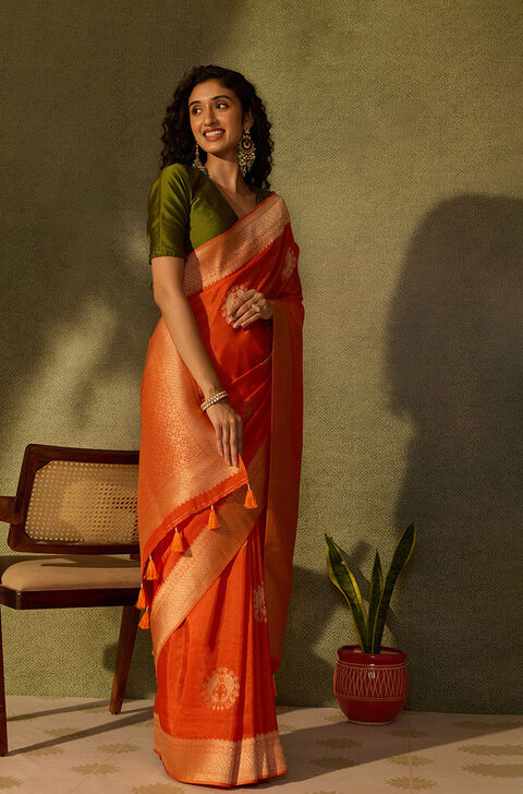 Orange Pure Viscose Woven Saree