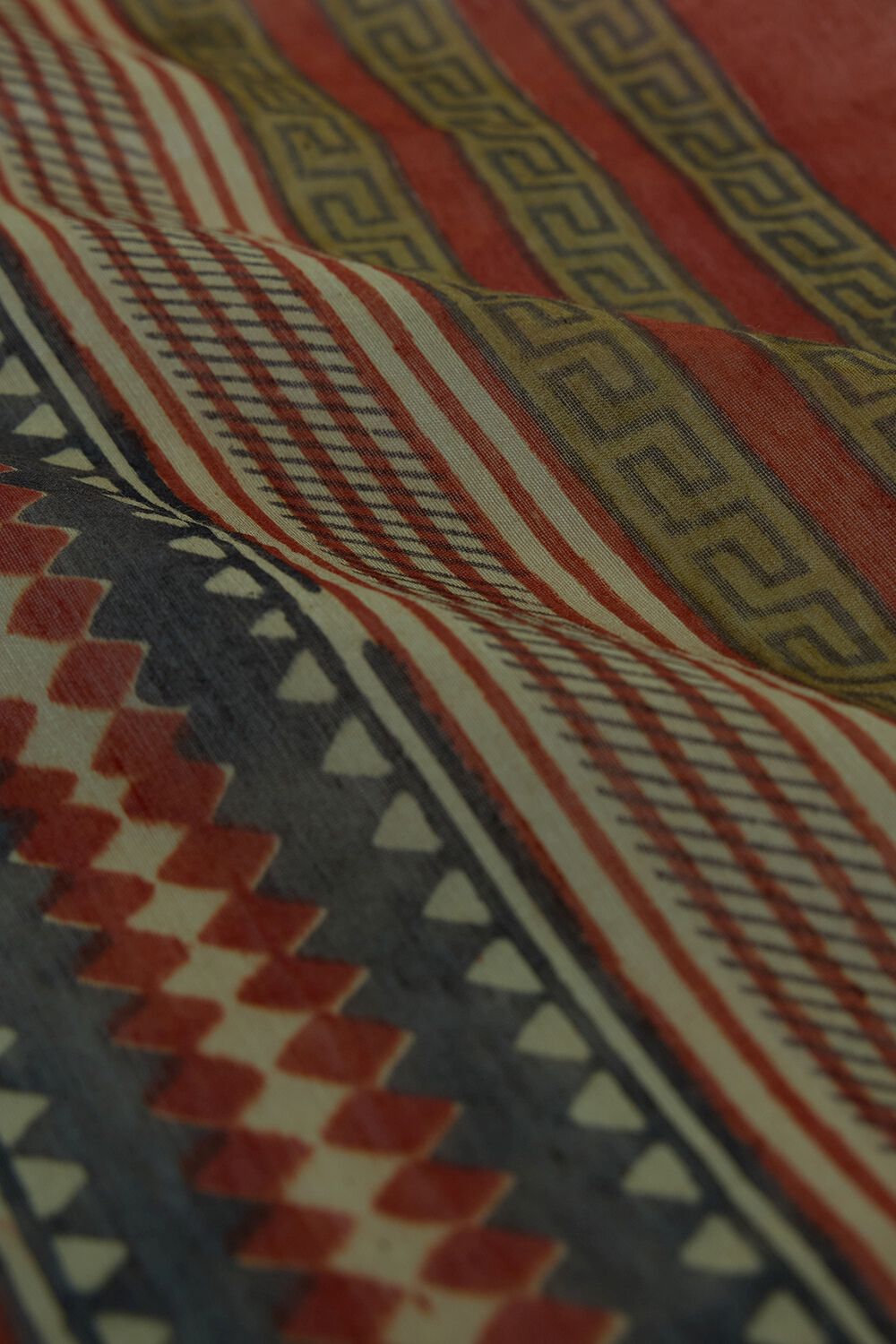 Dark Yellow Block Printed Silk Muga Dupatta image number null