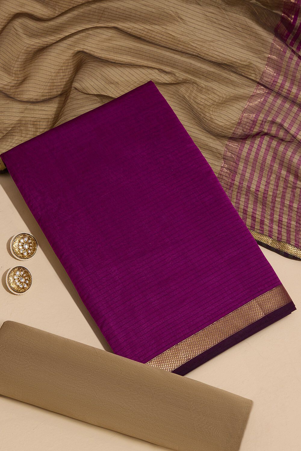 Dark Violet Woven Pure Silk Cotton Unstitched Suit Set image number null