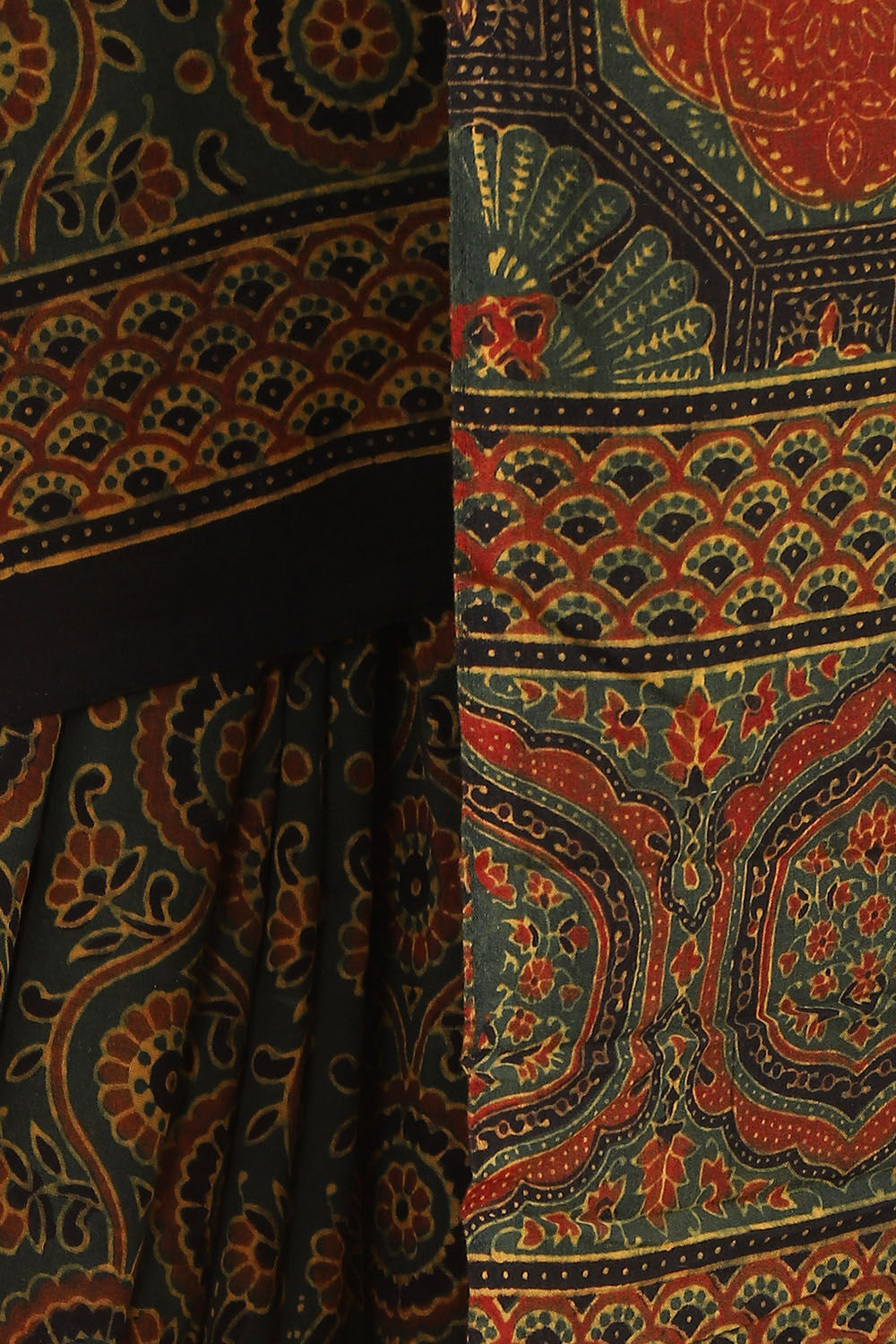 Green Pure Cotton Ajrakh Printed Saree image number null