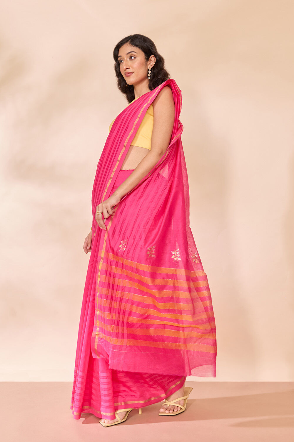 Pink Eknaliya Pure Silk Cotton Chanderi Saree image number null