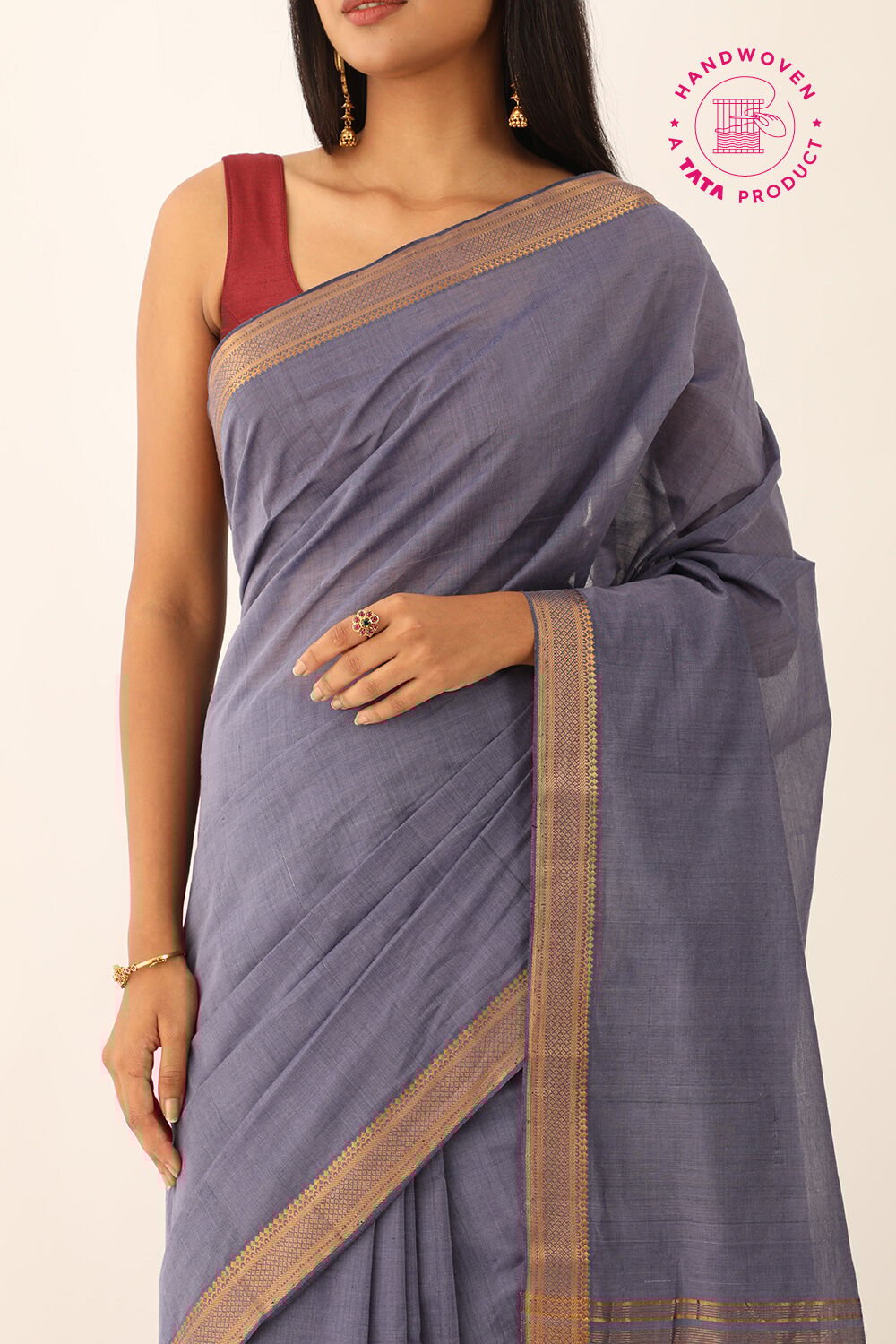 Violet Pure Cotton Woven Mangalgiri Saree image number null