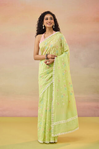 Light Green Bengal Pure Silk Cotton Embroidered Saree image number