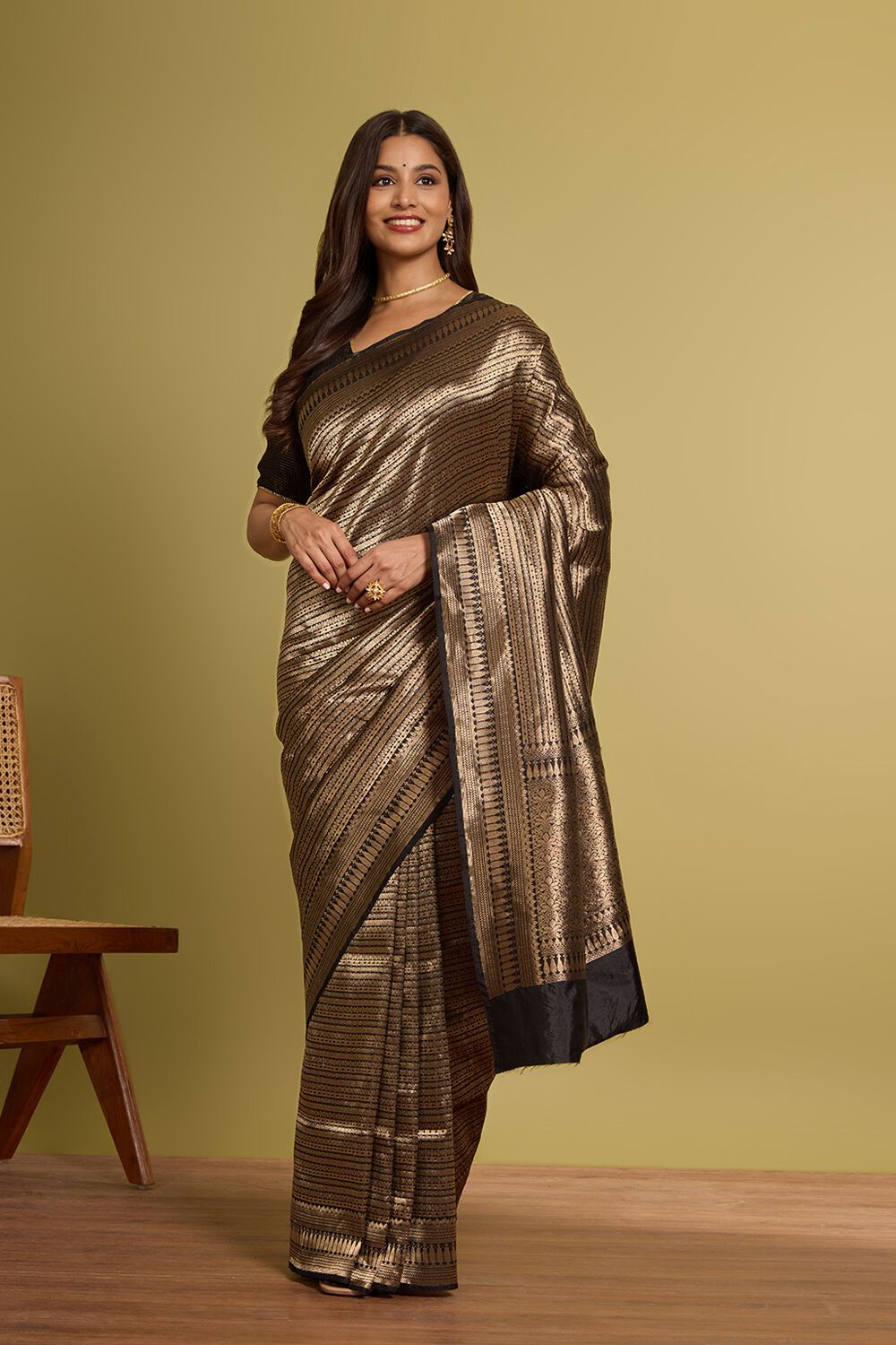 Black Pure Silk Brocade Banarasi Saree image number null