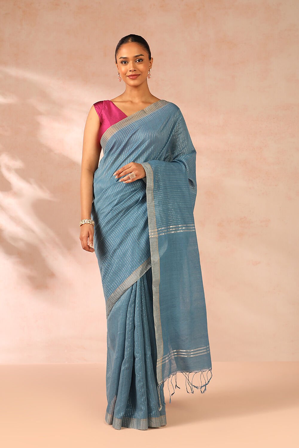 Blue Woven Pure Silk Cotton Bengal Saree image number null