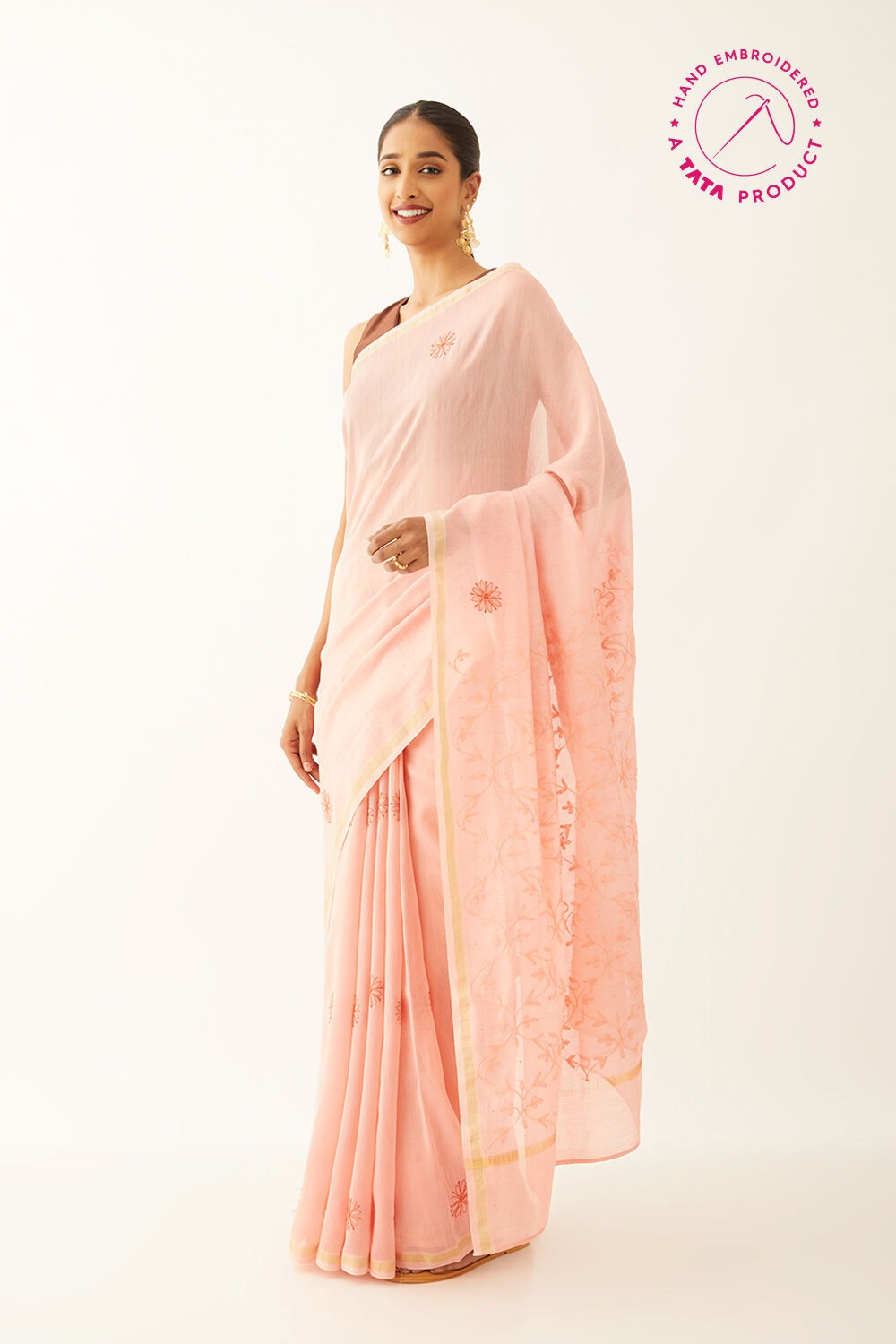 Light Pink Pure Silk Cotton Chikankari Saree image number null