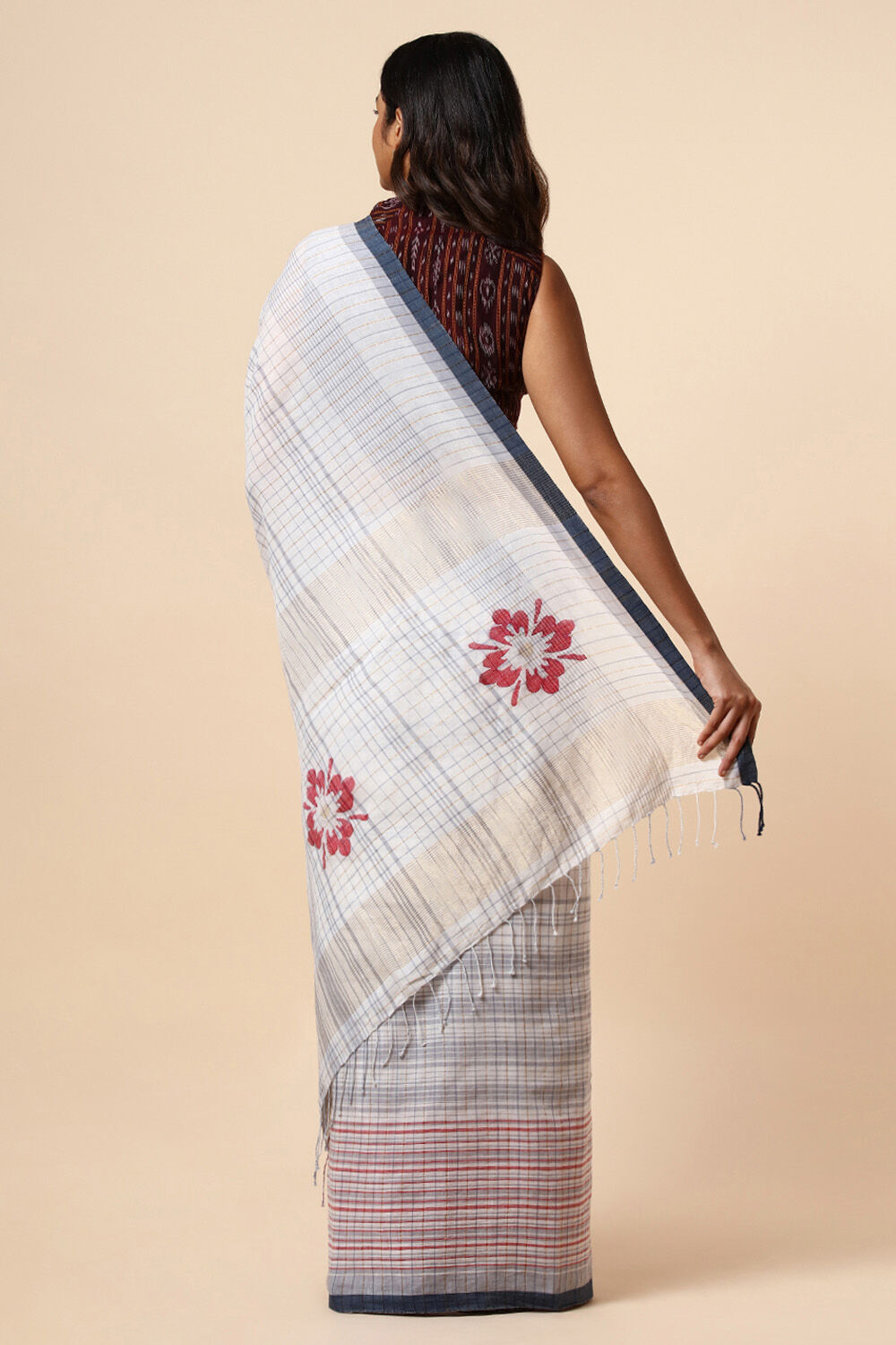 Off White Cotton Pure Khadi Jamdani Saree image number null