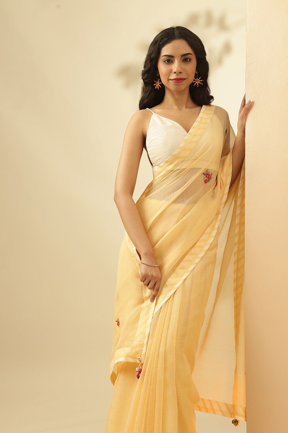 Yellow Pure Kota Embroidered Saree image number null