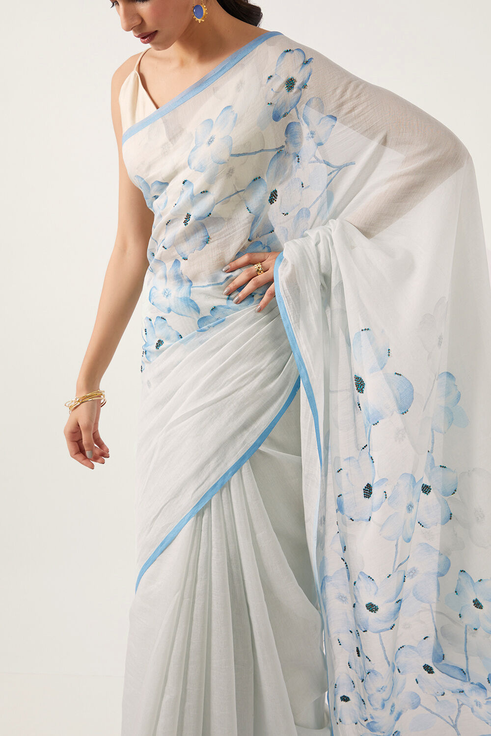 Light Blue Pure Silk Cotton Digital Printed Saree image number null