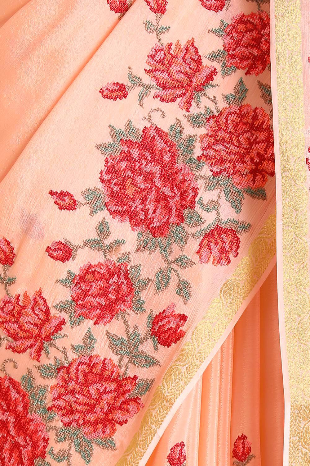 Light Pure Pink Viscose Embroidered Saree image number null