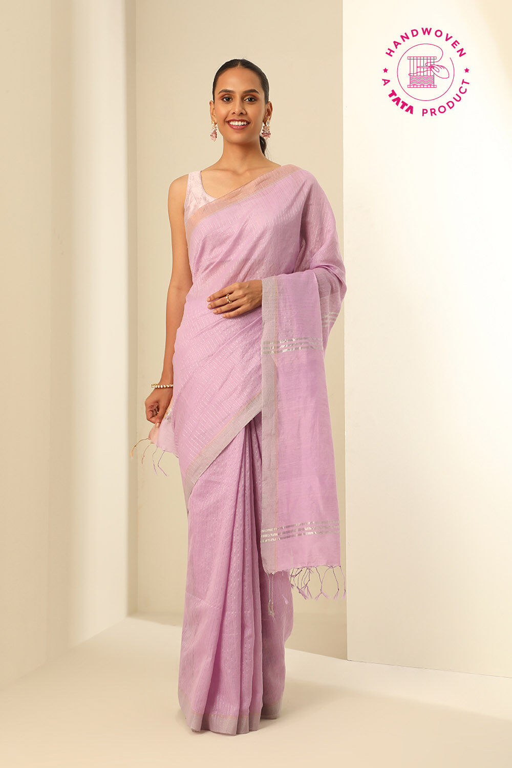 Light Violet Pure Silk Cotton Woven Bengali Saree image number null