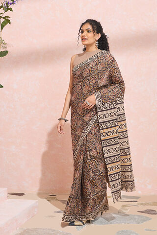 Black Printed Kalamkari Pure Cotton Machilipatnam Saree thumbnail image number null