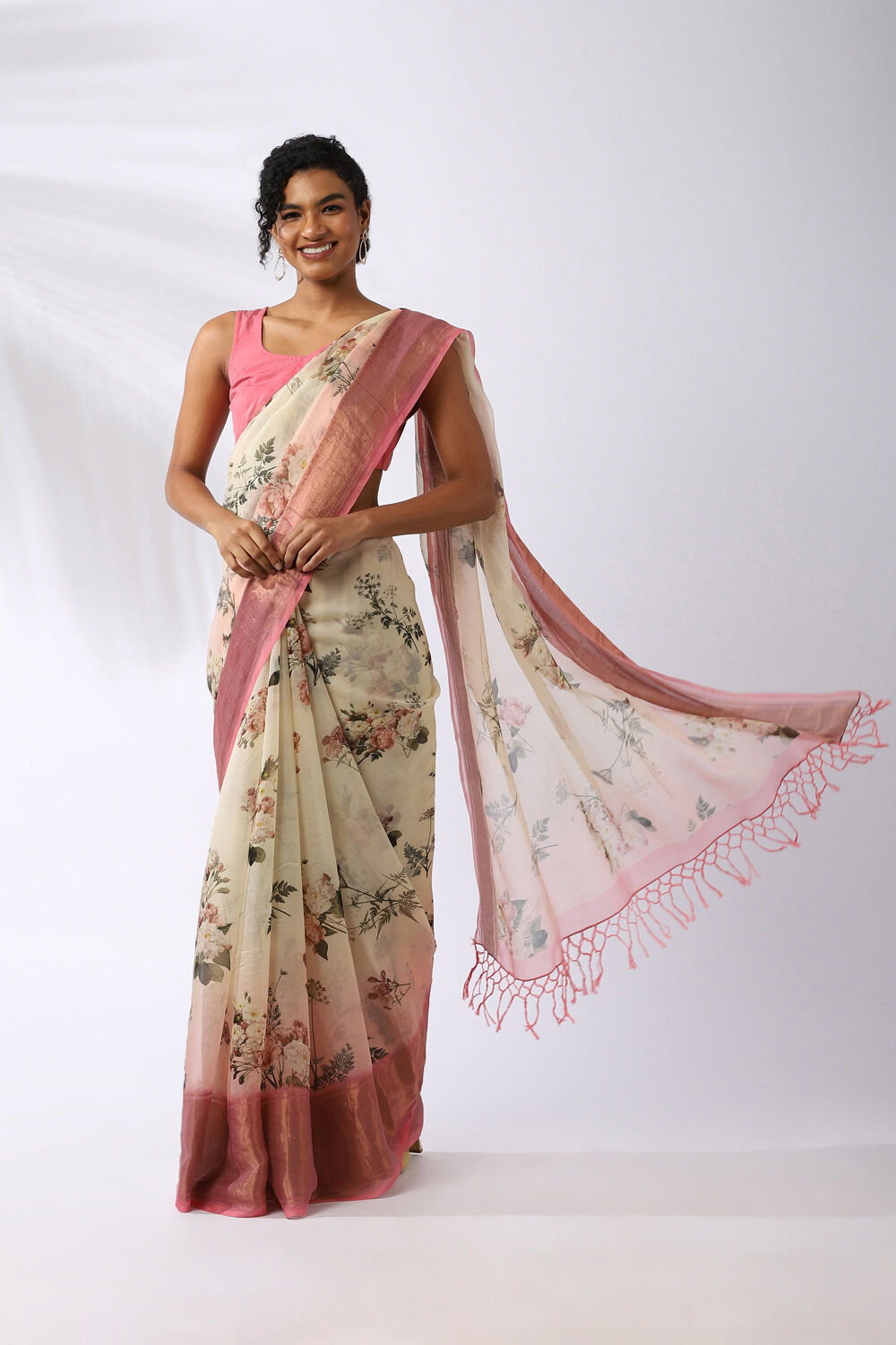 Off White Pure Silk Organza Digital Printed Saree image number null