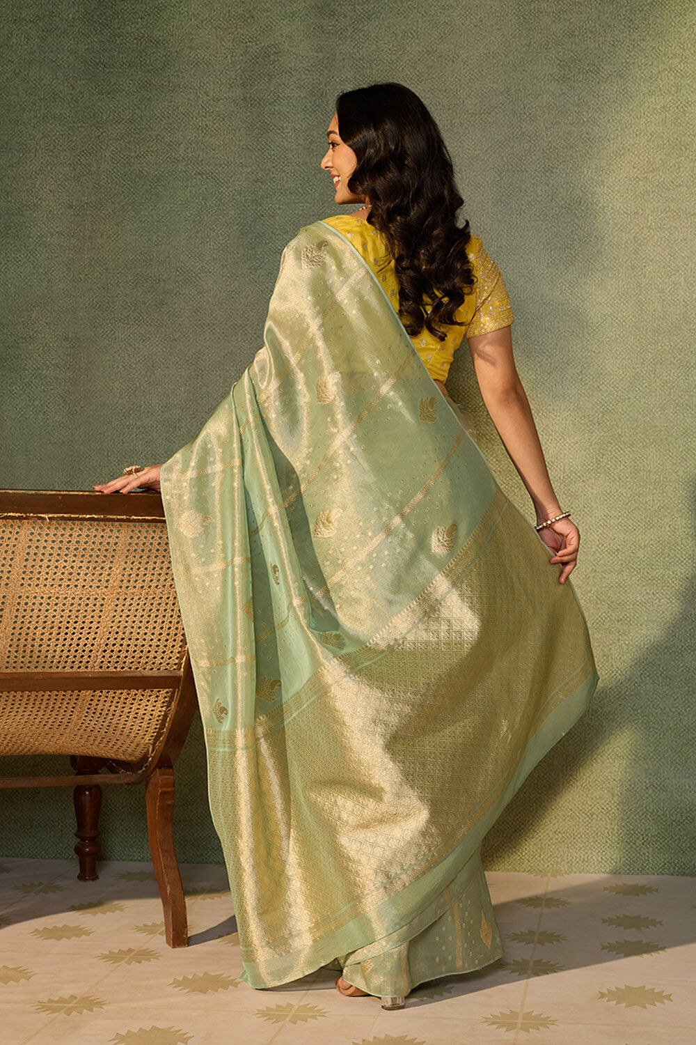 Light Blue Woven Viscose Tissue Saree image number null