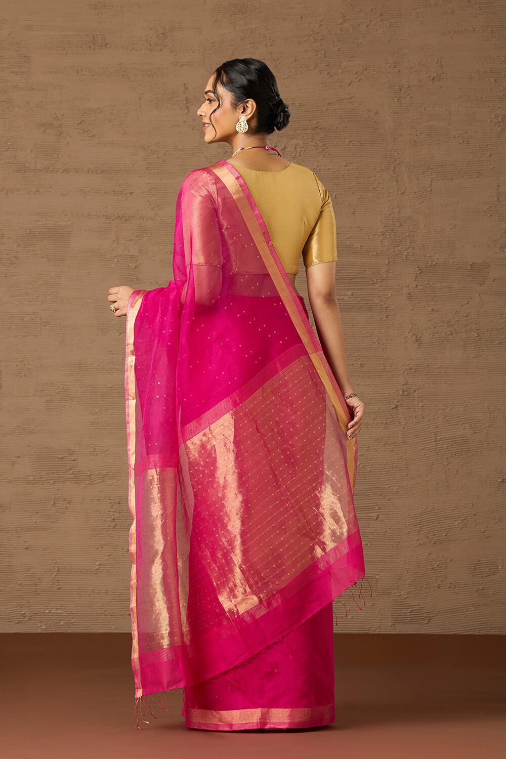 Pink Woven Pure Silk Cotton Bengal Saree image number null