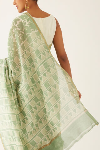 Light Green Pure Silk Cotton Dabu Block Printed Saree thumbnail image number null