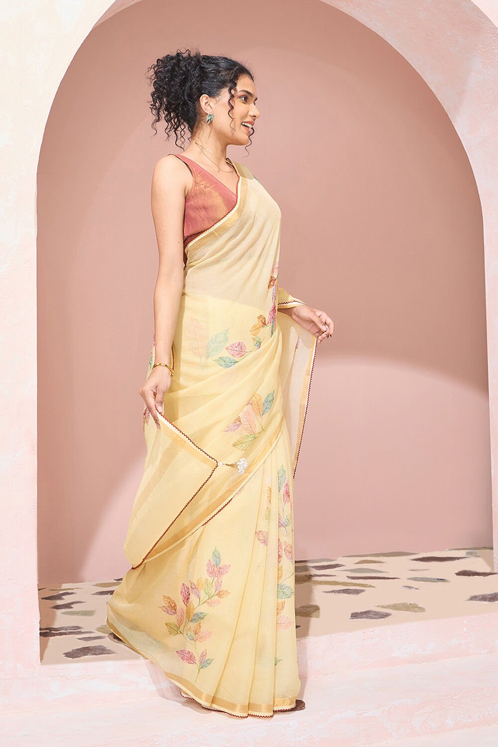 Light Yellow Printed Pure Cotton Kota Saree image number null