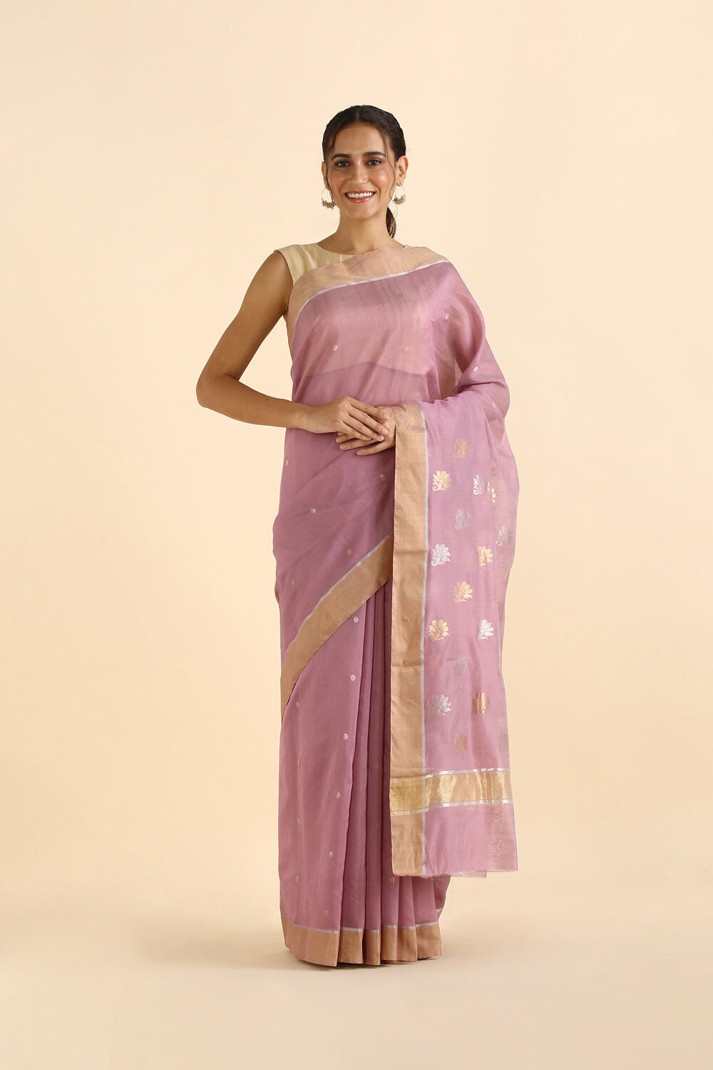 Violet Pure Silk Cotton Chanderi Saree image number null