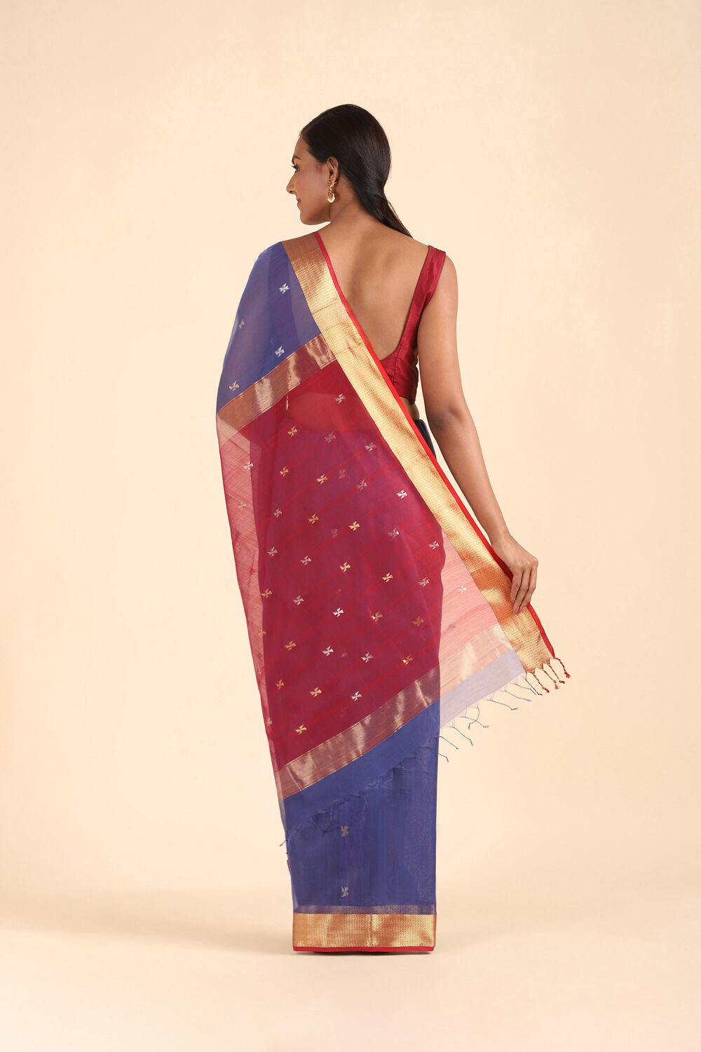 Dark Blue Pure Silk Cotton Maheshwari Saree image number null