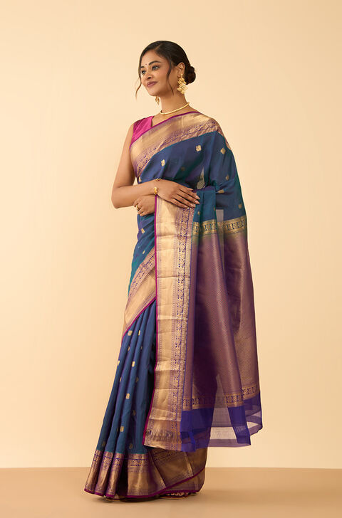 Blue Woven Silk Viscose Saree