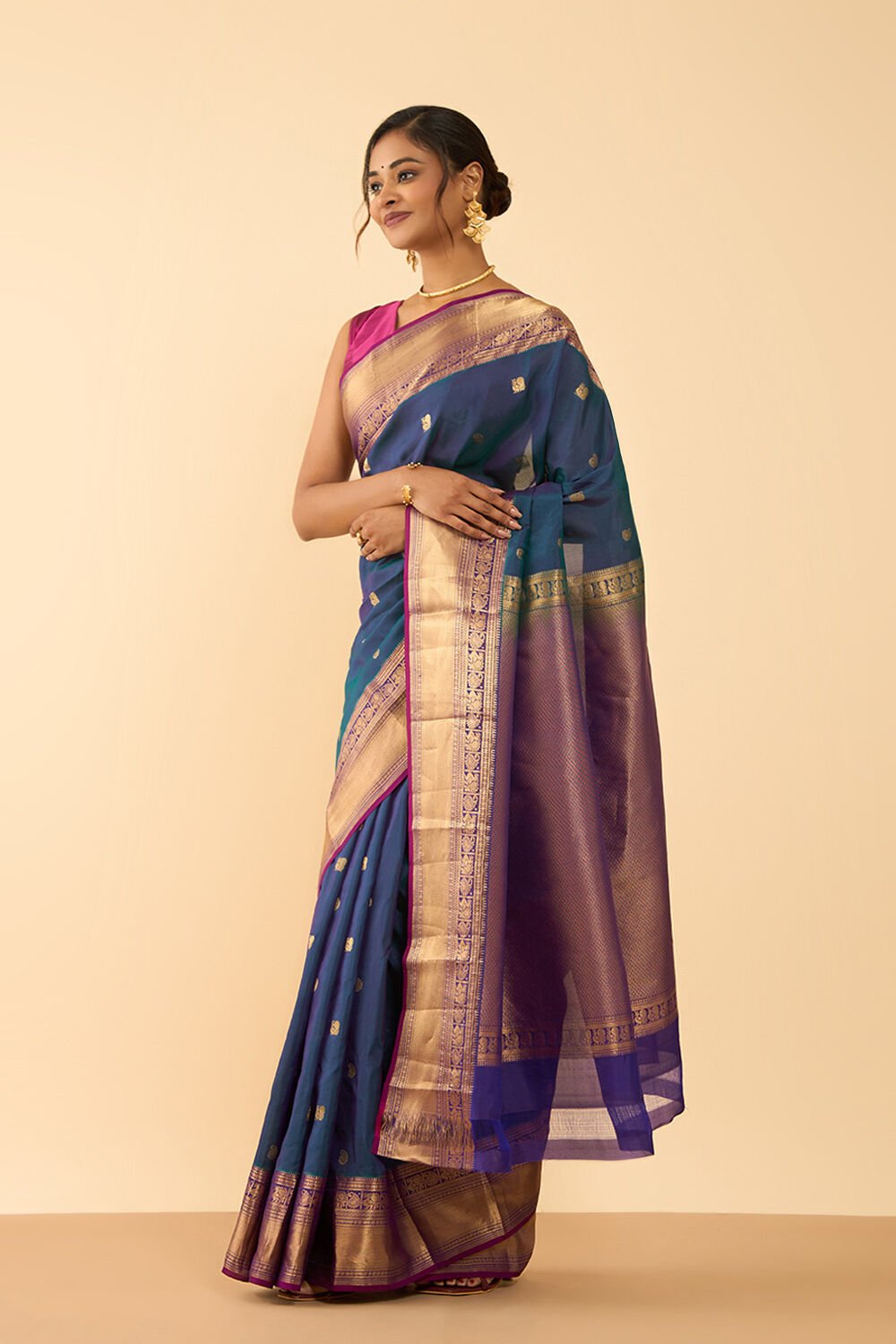 Blue Woven Silk Viscose Saree image number null
