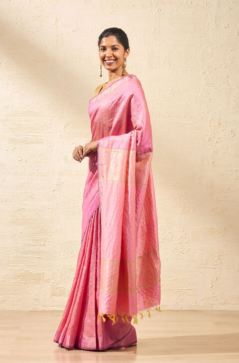 Light Pink Woven Design Pure Tussar Silk Saree